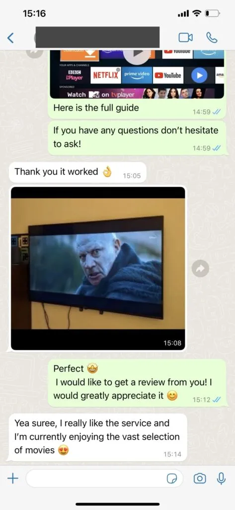 WhatsApp client support chat conversation screenshot 1